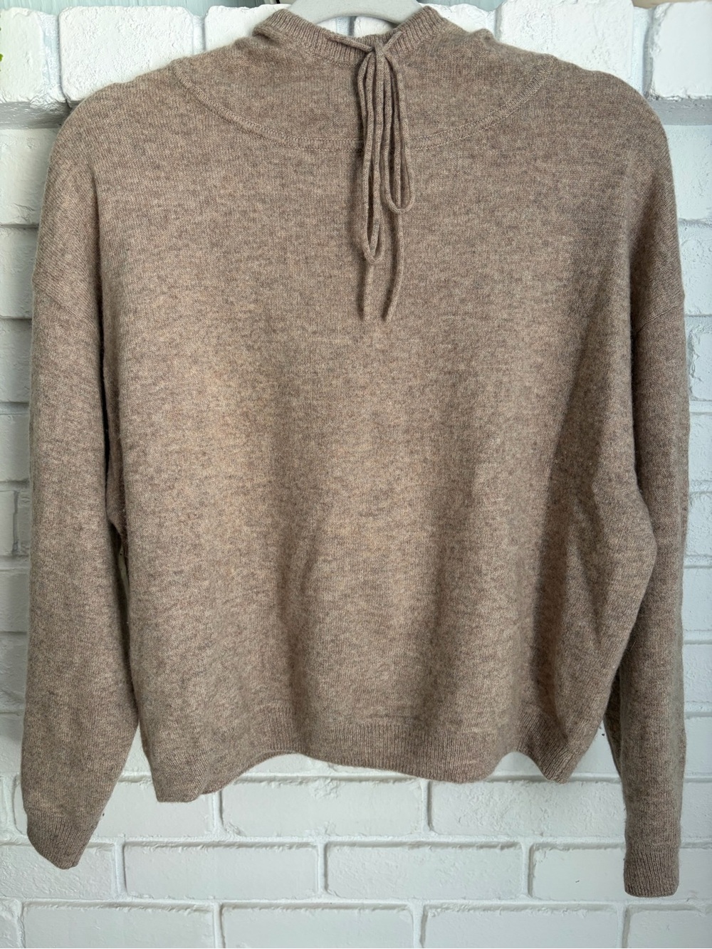 Aqua Cashmere Taupe Drawstring Turtleneck Hoodie Sweater